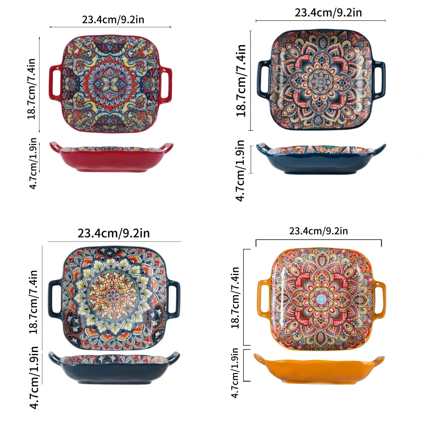 Boho Keramik Servierteller 23 cm – Florales Sushi-, Salat- & Abendessen Geschirr, Mikrowellen- & Spülmaschinenfest