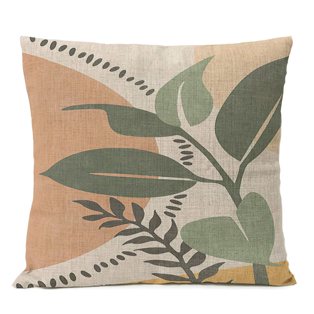 Boho Leaf Monstera Rainbow Sun Kissenbezug – Geometrisches Nordic Design für Ihr Zuhause