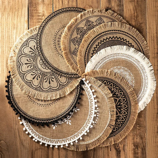 1 Stück Runde Bestickte Tischplatzmatte – Gewebte Baumwoll-Platzmatte für Kaffee, Tassen und Tischdekoration