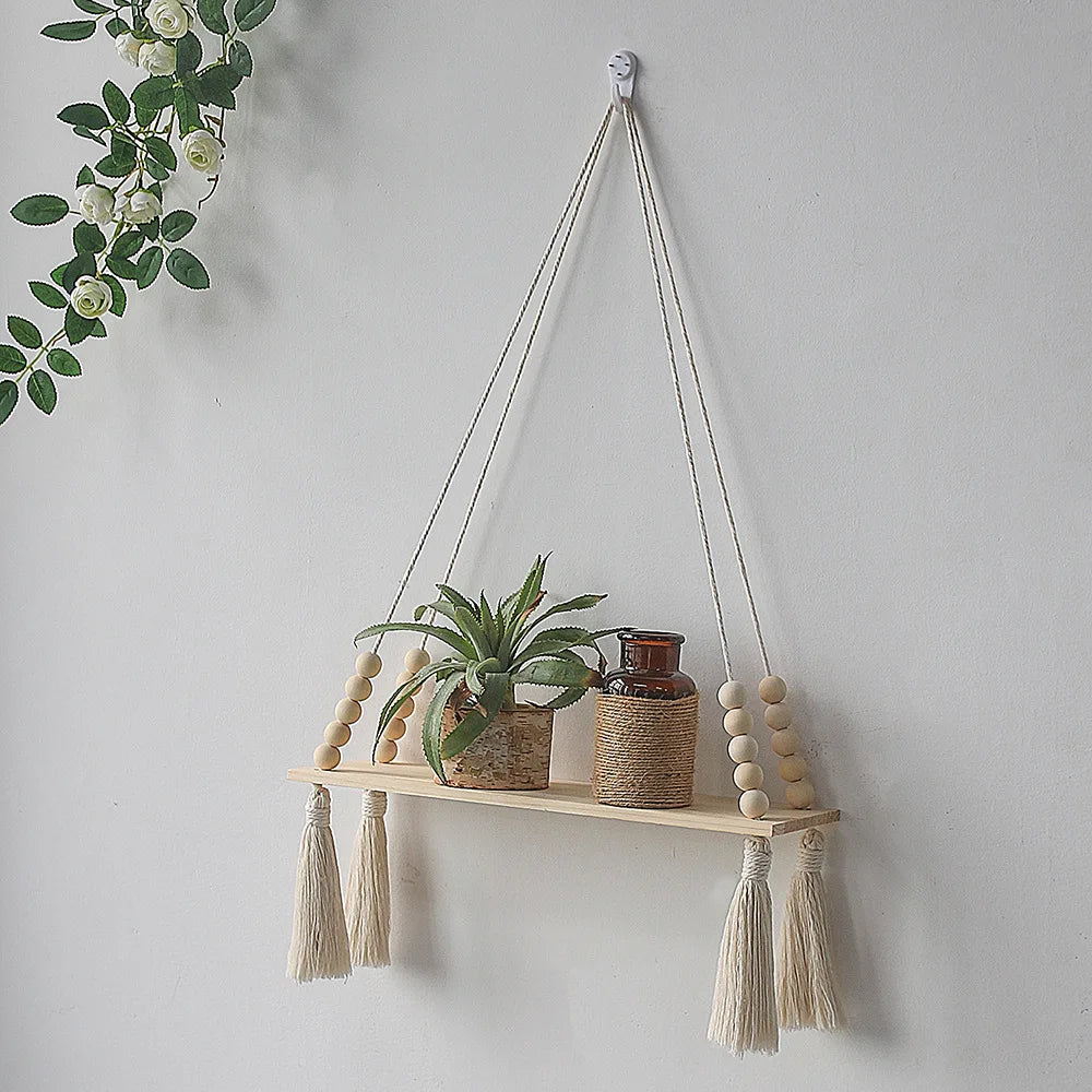 Boho Wooden Macrame Floating Shelves – Handgefertigte Wandregale im Rustikalen Stil für Pflanzen und Dekoration