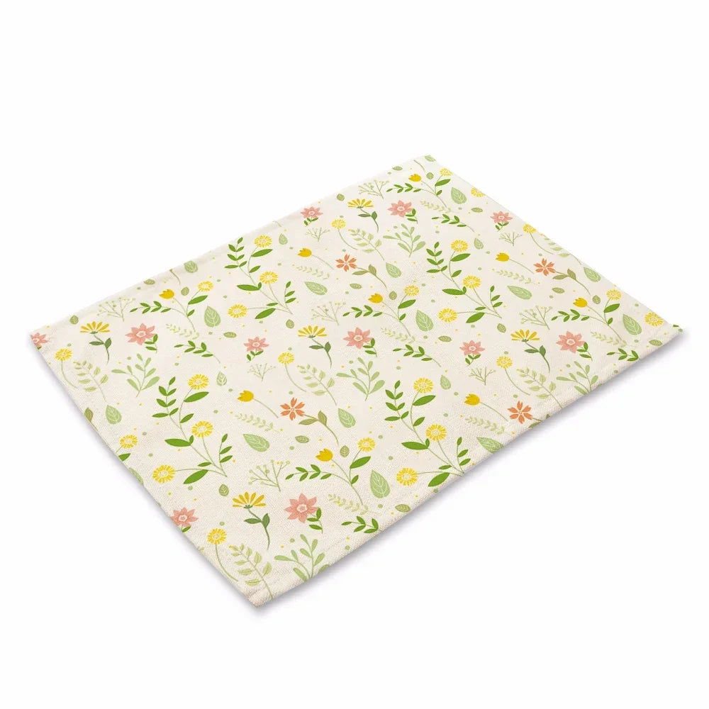 Boho Blumen Tischset – 4er Set, Baumwolle-Leinen, Boho Stil, Ideal für Esszimmer & Küche, 45x32cm