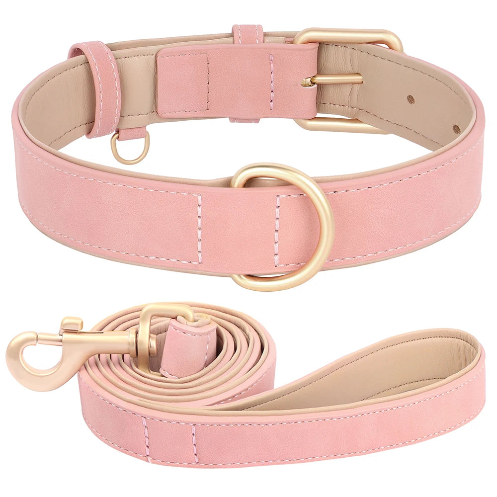 Soft Padded Hundehalsband & Leine Set aus PU-Leder – Verstellbar für kleine bis große Hunde