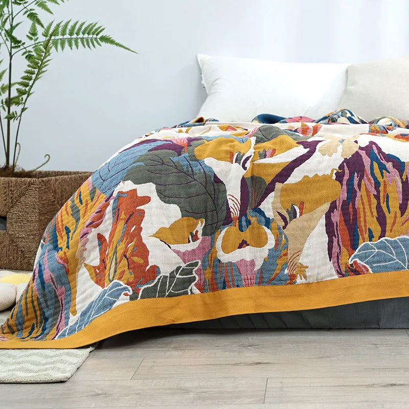Le Angeer Jacquard Decke mit Floral-Muster – 100% Baumwolle, Anti-Pilling, Für Heim & Wohnzimmer