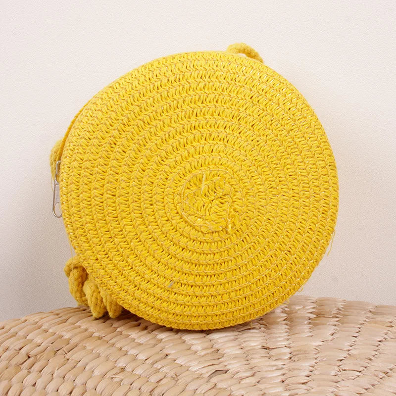 Sommer Woven Straw Crossbody Tasche für Frauen – Handgefertigte Runde Rattan Strandtasche, Kleine Schultertasche für Reisen