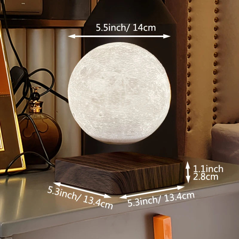 Levitating Moon Lamp – Kreative Schwebende 3D Gedruckte LED-Tischlampe mit Holzsockel für Büro, Schlafzimmer und als Geschenk