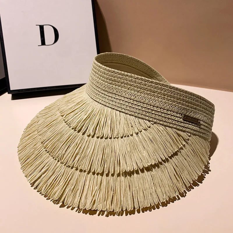 Designer Strohhut für Damen mit Fransen – UV-Schutz, Sommerlicher Beach Hat für Outdoor und Sonne
