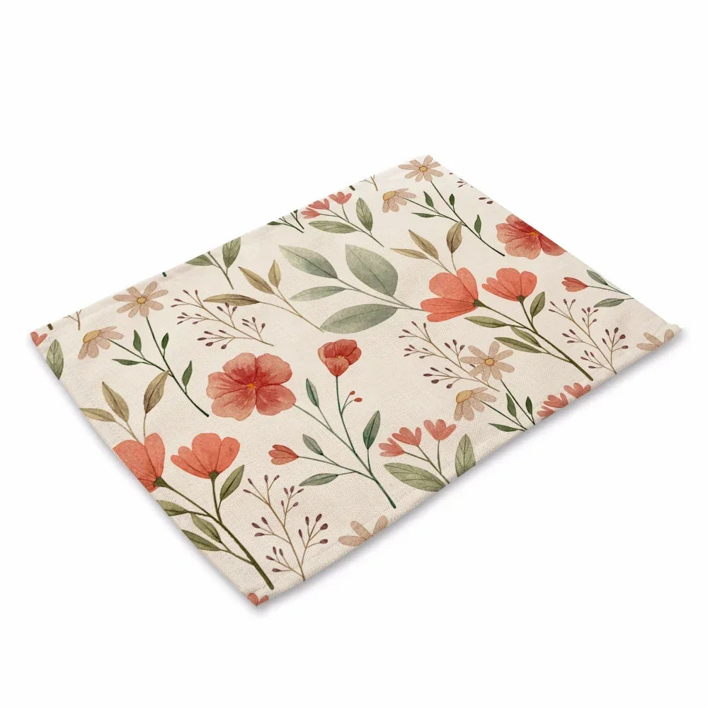 Boho Blumen Tischset – 4er Set, Baumwolle-Leinen, Boho Stil, Ideal für Esszimmer & Küche, 45x32cm