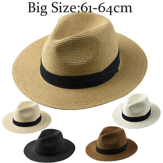 Panama Strohhut in XL-Größe (61-64 cm) – Sommerlicher Fedora für Damen und Herren mit breiter Krempe und UV-Schutz
