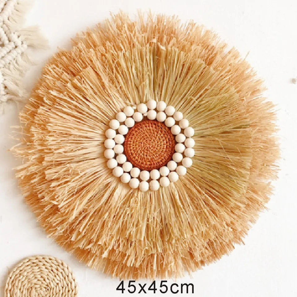 Rattan Wall Basket Decor Nordic INS Style Natural Wicker Woven Wall Hanging Ornament Kawaii Room Decor