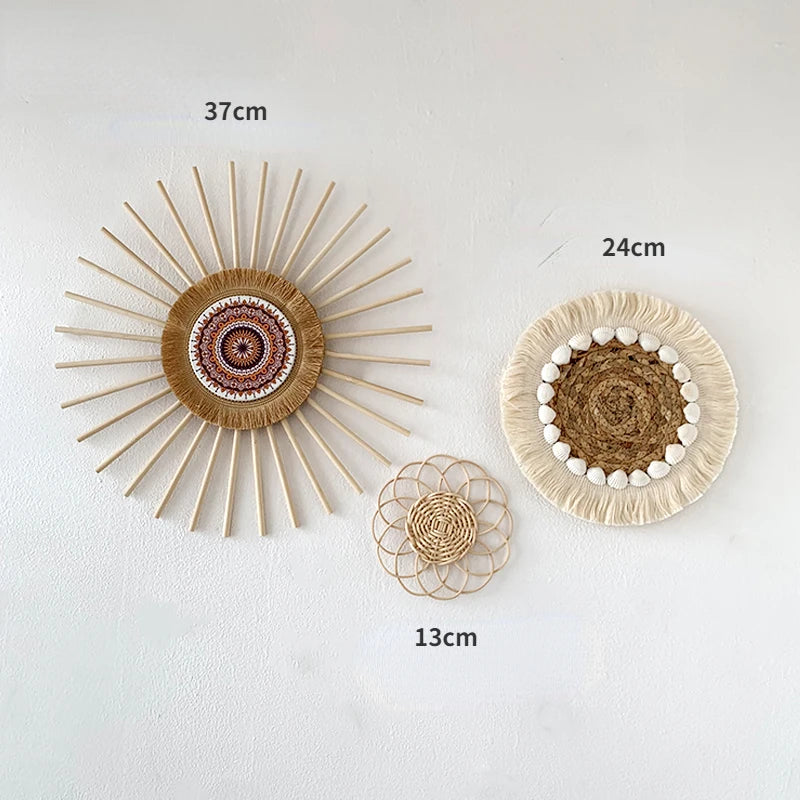 Rattan Wall Basket Decor Nordic INS Style Natural Wicker Woven Wall Hanging Ornament Kawaii Room Decor