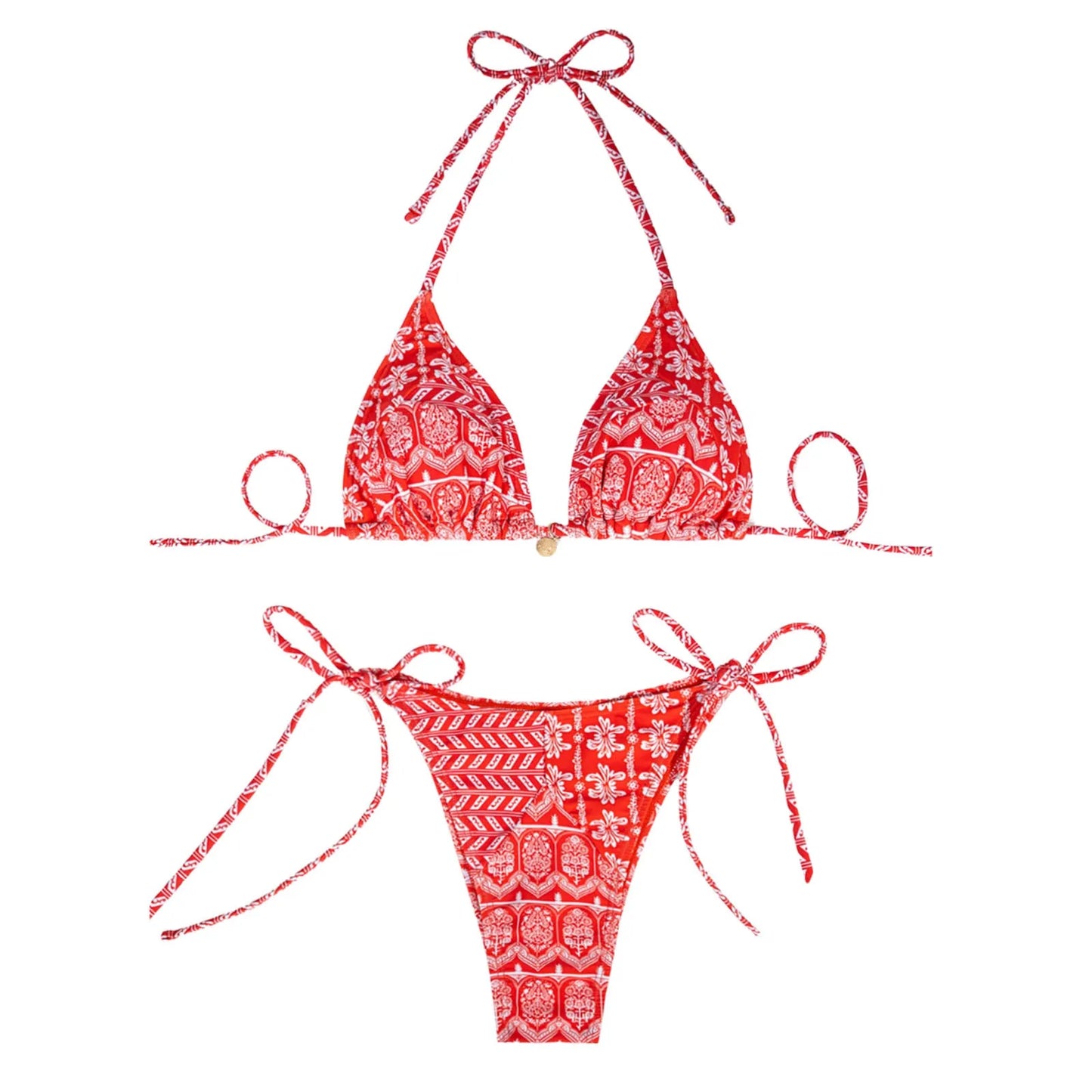 Elegantes Women's Bikini Set im Boho-Stil mit Floral Print – Sexy Triangle Bikinis mit Halterneck und Zweiteiligem Swimsuit