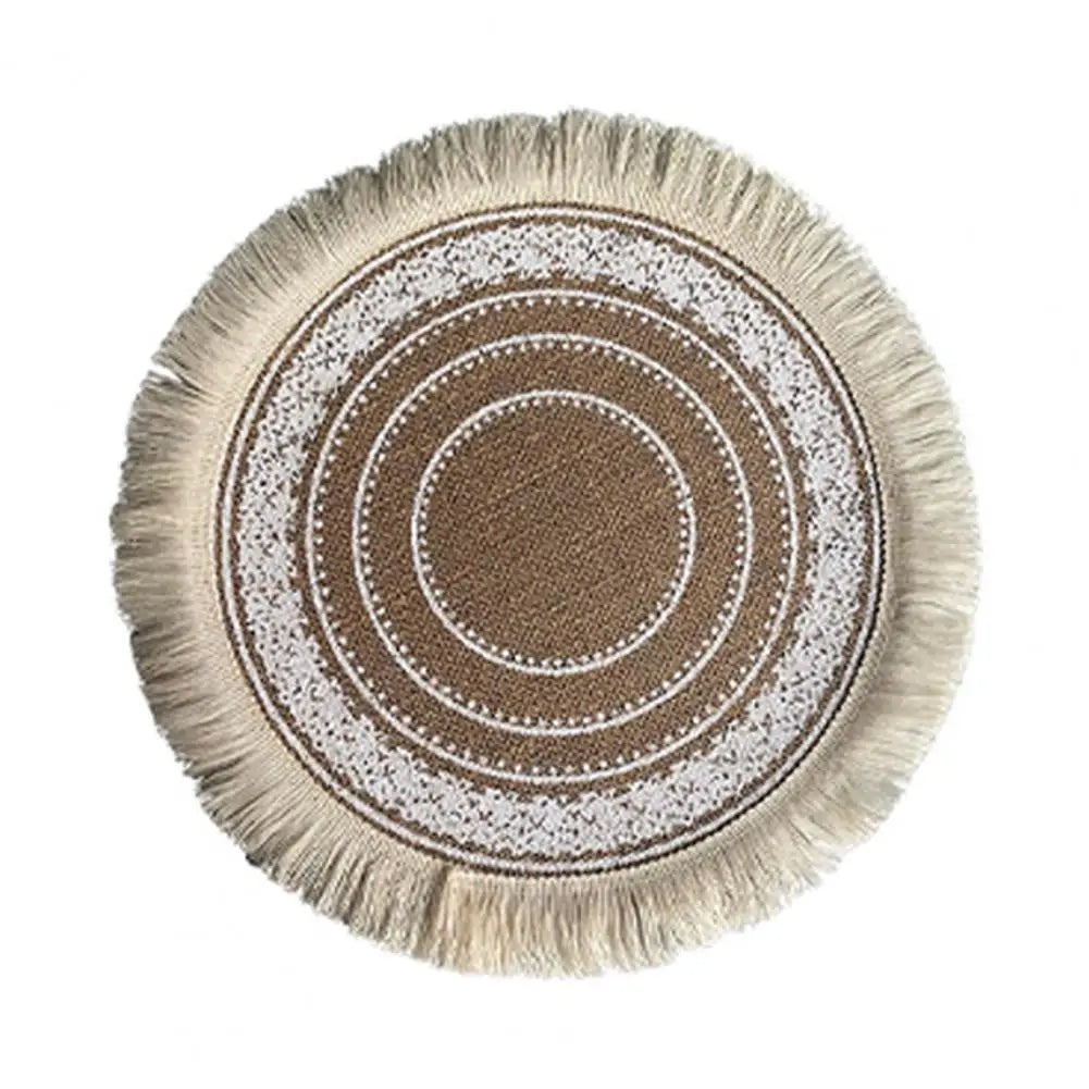 38 cm Handgefertigte Rattan-Tablettuntersetzer – Baumwoll-Leinen Platzmatte mit Stickerei für Küche, Bar und Esstisch