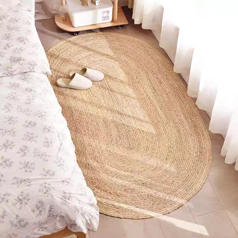 Natürliche Rattan-Oval- und Rundteppiche für Wohnzimmer und Schlafzimmer – Japanischer Stil, Handgewebte Strohteppiche aus Schilfrohrgras für Zuhause