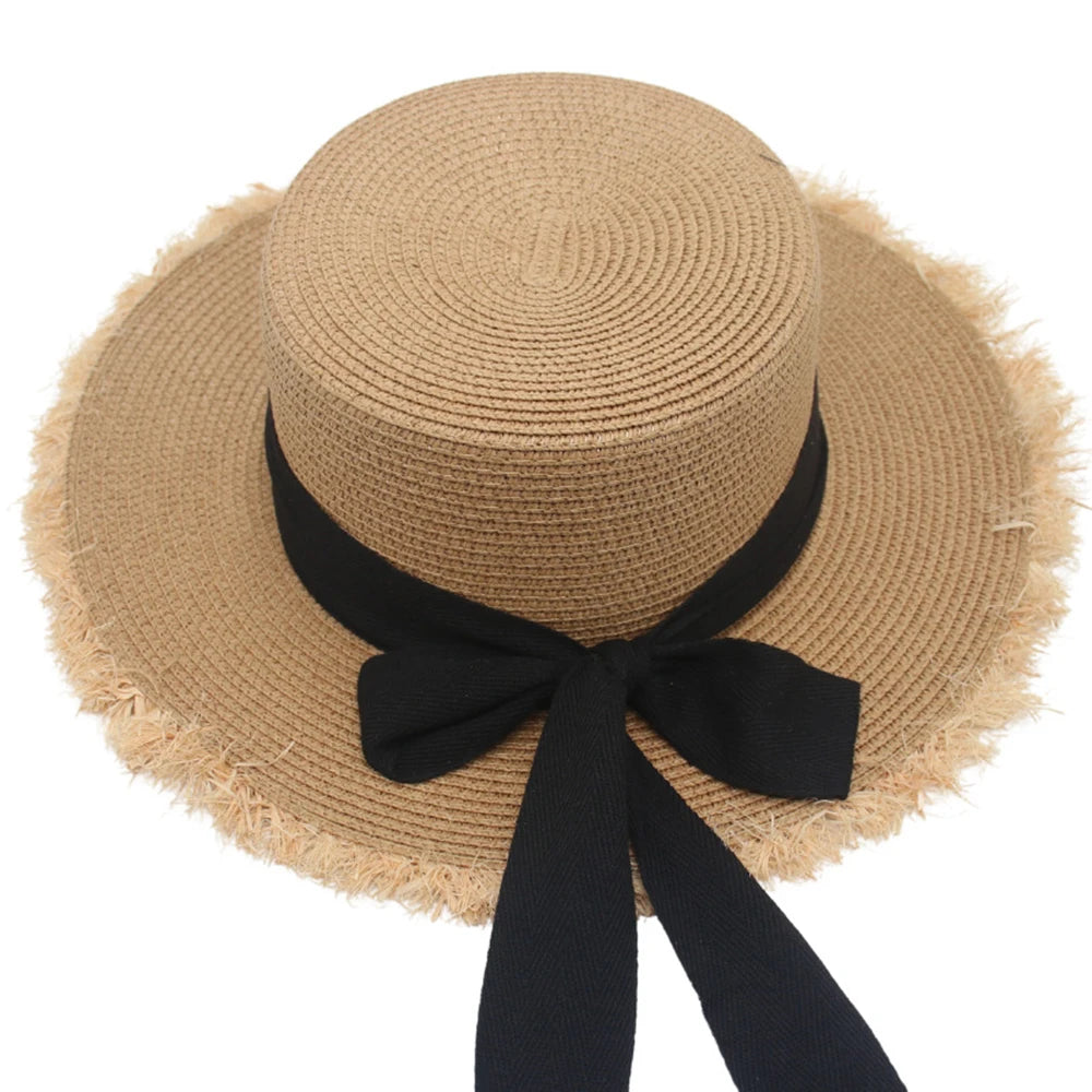 Eleganter Sommer Strohhut für Damen mit Schleife – UV-Schutz und Große Krempe für Strand und Urlaub