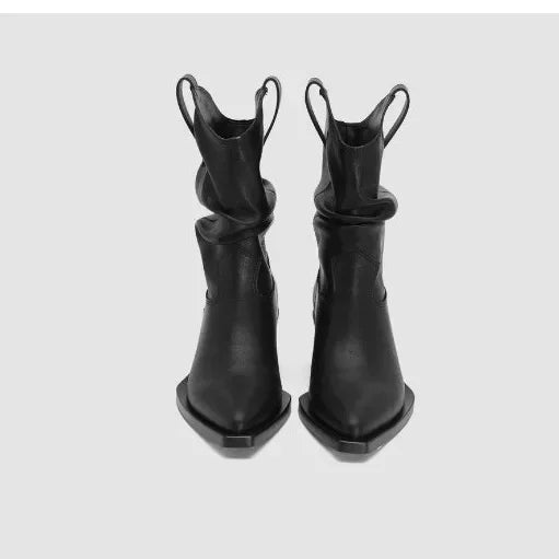 Pu Leder Chelsea Boots für Damen – Western-Inspired Mid-Calf Boots mit Chunky Heels für Herbst & Winter