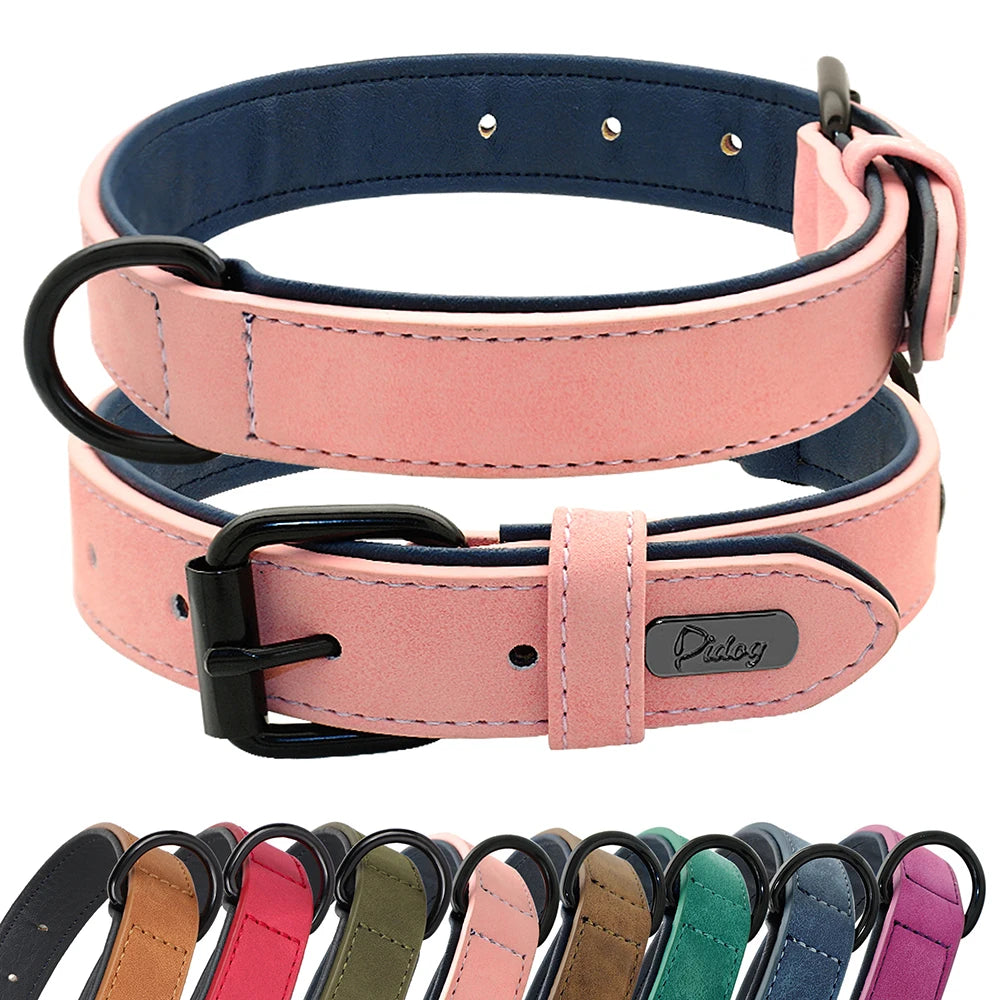 PU-Leder Hundehalsband mit Weicher Polsterung – Verstellbar für Kleine, Mittlere & Große Hunde, Ideal für Pitbull, Labrador & Pug