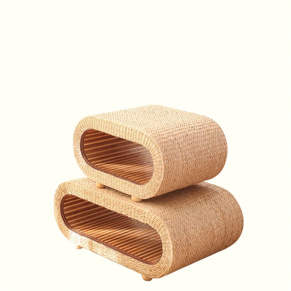 Japanischer Stil Couchtisch aus Handgewebtem Rattan – Rechteckiger Tisch für den Bodenbereich im Wohnzimmer