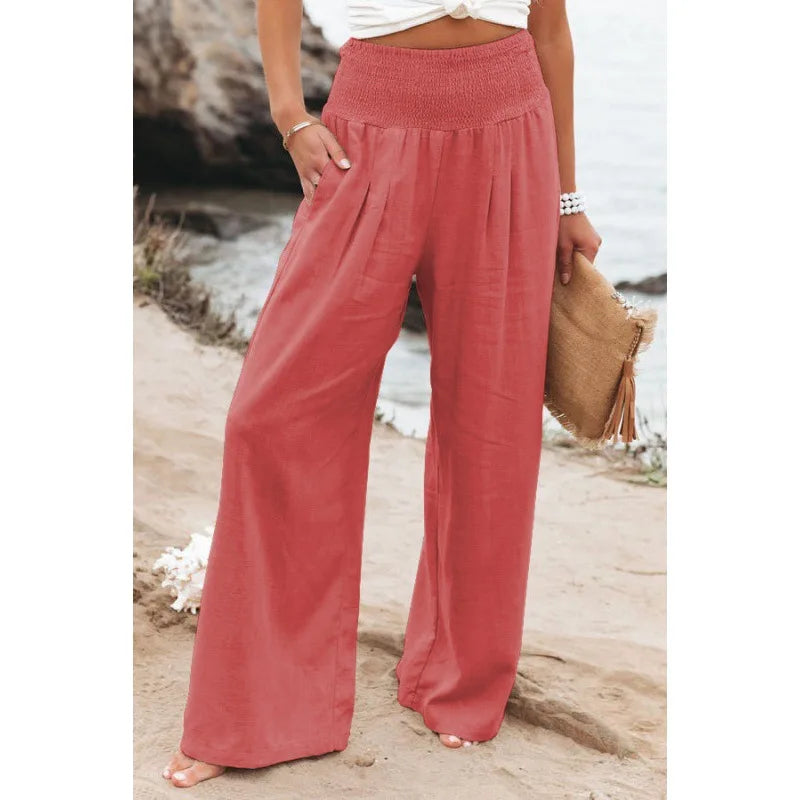TEELYNN Casual High-Waist Wide Leg Pants für Damen – Bequeme Baumwoll-Leinen Hose im Boho-Stil, Ideal für den Sommer, in XXXL-Größe
