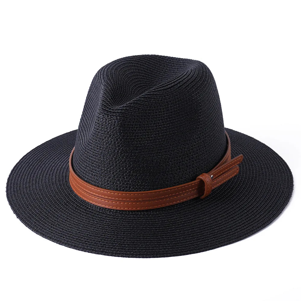Panama Strohhut mit breiter Krempe – UV-Schutz Fedora für Damen und Herren, Größen 56-60 cm