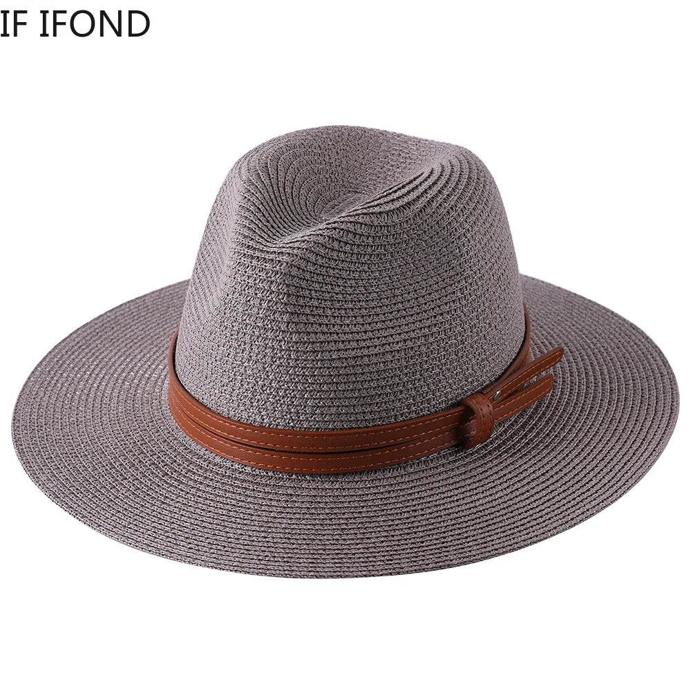 Panama Strohhut mit breiter Krempe – UV-Schutz Fedora für Damen und Herren, Größen 56-60 cm