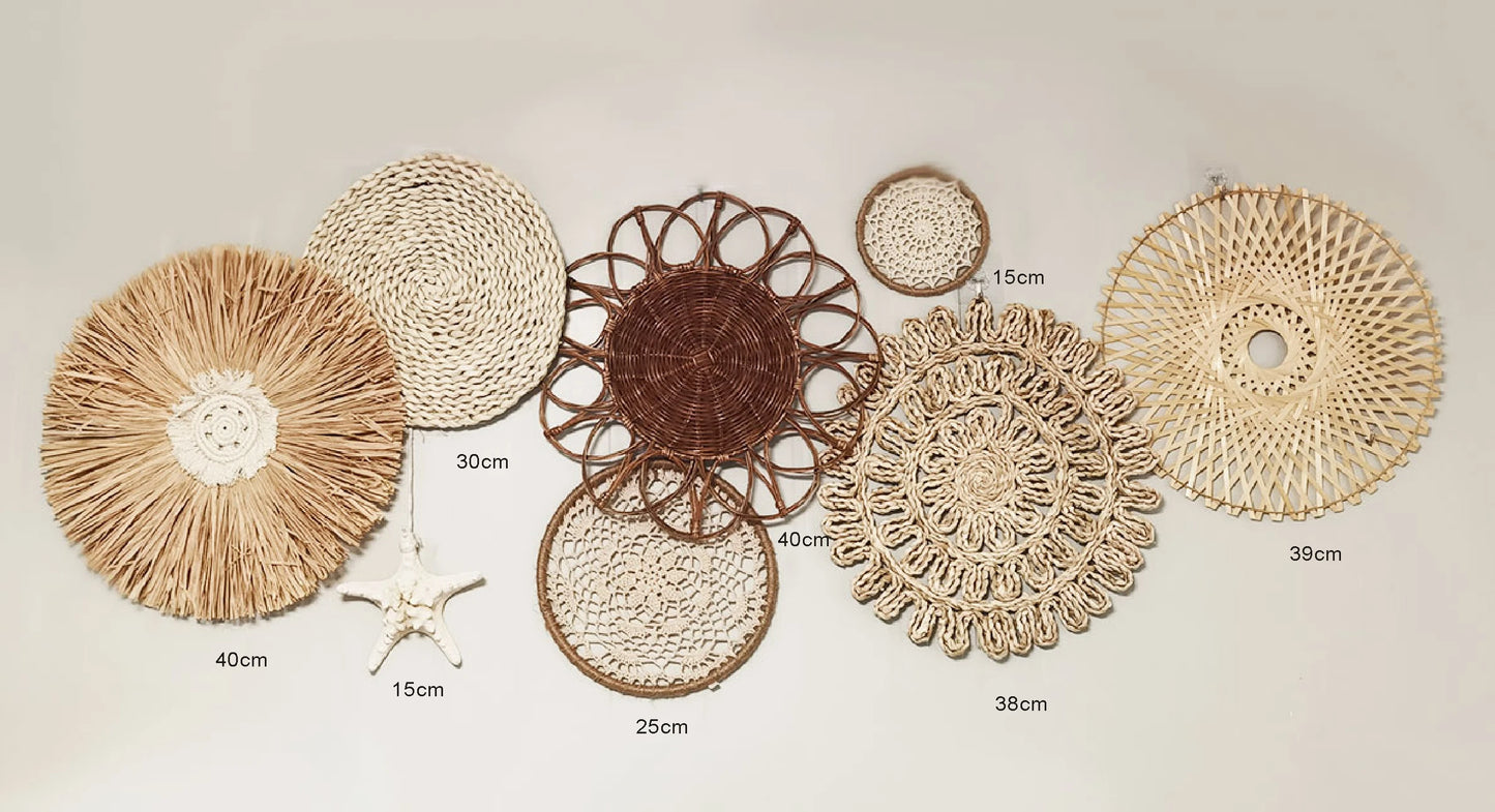 Rattan Wall Basket Decor Nordic INS Style Natural Wicker Woven Wall Hanging Ornament Kawaii Room Decor