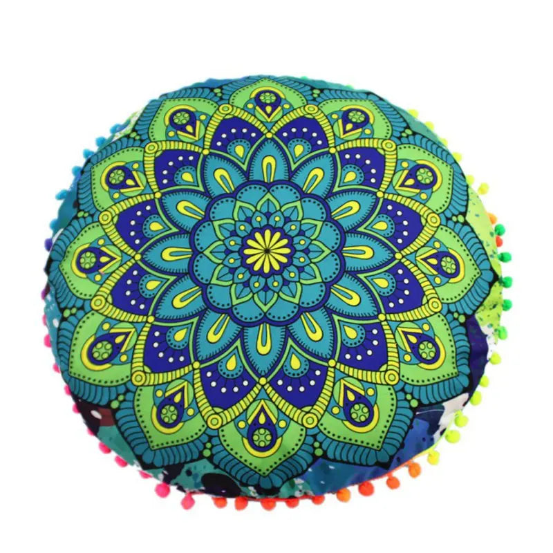 Runder Mandala Kissenbezug – Boho Stil Pouf Kissenhülle im Indianischen Design für Bodenpillow und Dekoration