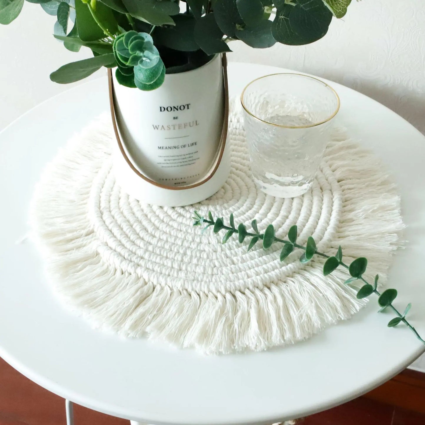 37 cm Baumwollgeflecht Untersetzer im Boho-Stil – Handgefertigte Makramee Tassenmatte, Rutschfeste Platzmatte für den Tisch