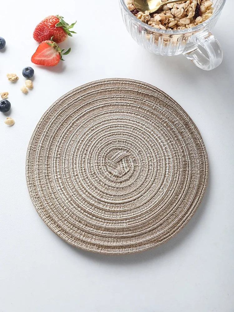 6er Set Leinen Platzsets – Runde Tischmatten für Dinner, Frühstück & Hitzeschutz im Boho-Stil