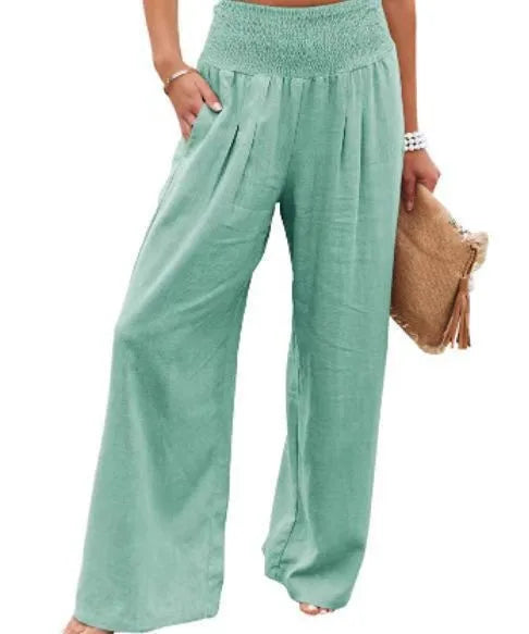 TEELYNN Casual High-Waist Wide Leg Pants für Damen – Bequeme Baumwoll-Leinen Hose im Boho-Stil, Ideal für den Sommer, in XXXL-Größe