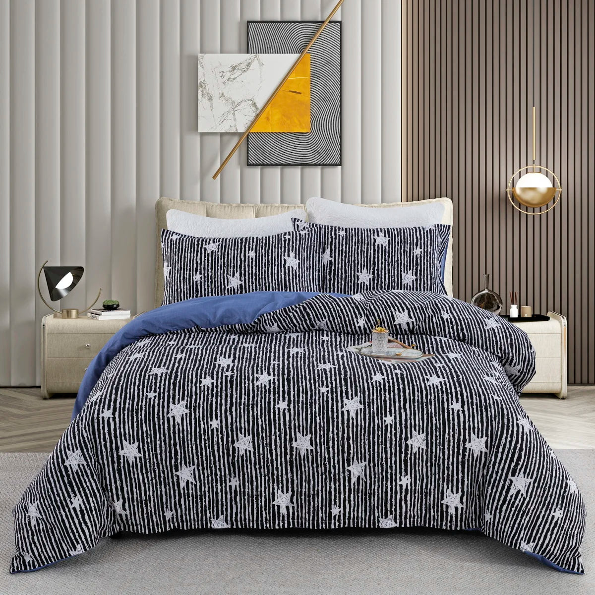 Boho Geometric Duvet Cover Set – Wendbares 3-teiliges Set in Twin und King Größe mit Streifen-/Chevron-Muster – Luxuriöses, Weiches Bettwäsche-Set