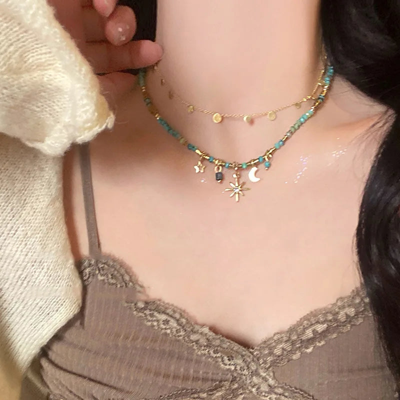 ZAKOL Ethnische Sternen-Halskette für Damen – Zinklegierung Anhänger mit O-Kette für Party und besondere Anlässe