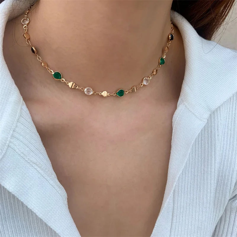 Luxuriöse Farbige Kristall-Zirkon Halskette für Damen – Glänzender Rhinestone Long Tassel Choker Boho Statement Schmuck