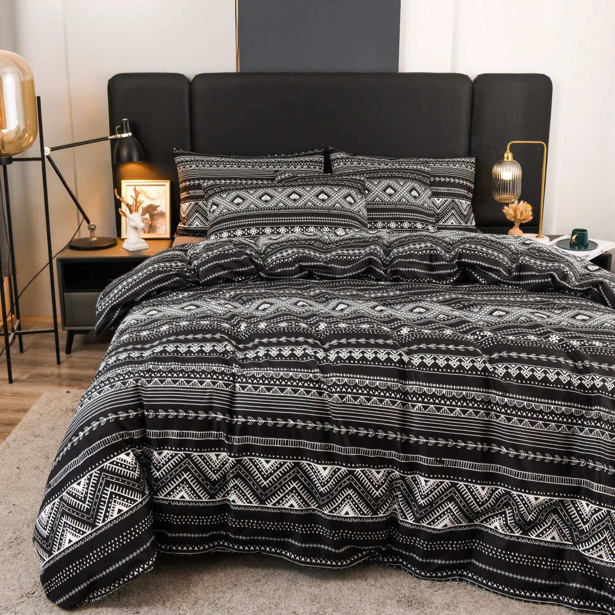 Boho Geometric Duvet Cover Set – Wendbares 3-teiliges Set in Twin und King Größe mit Streifen-/Chevron-Muster – Luxuriöses, Weiches Bettwäsche-Set