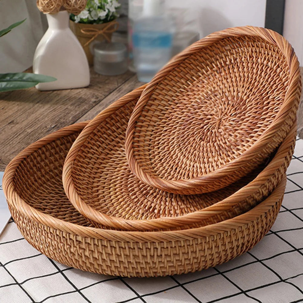 Runder Rattan Obstkorb – Natürlicher Weidenkorb für Obst, Brot & Dekoration im Boho-Stil