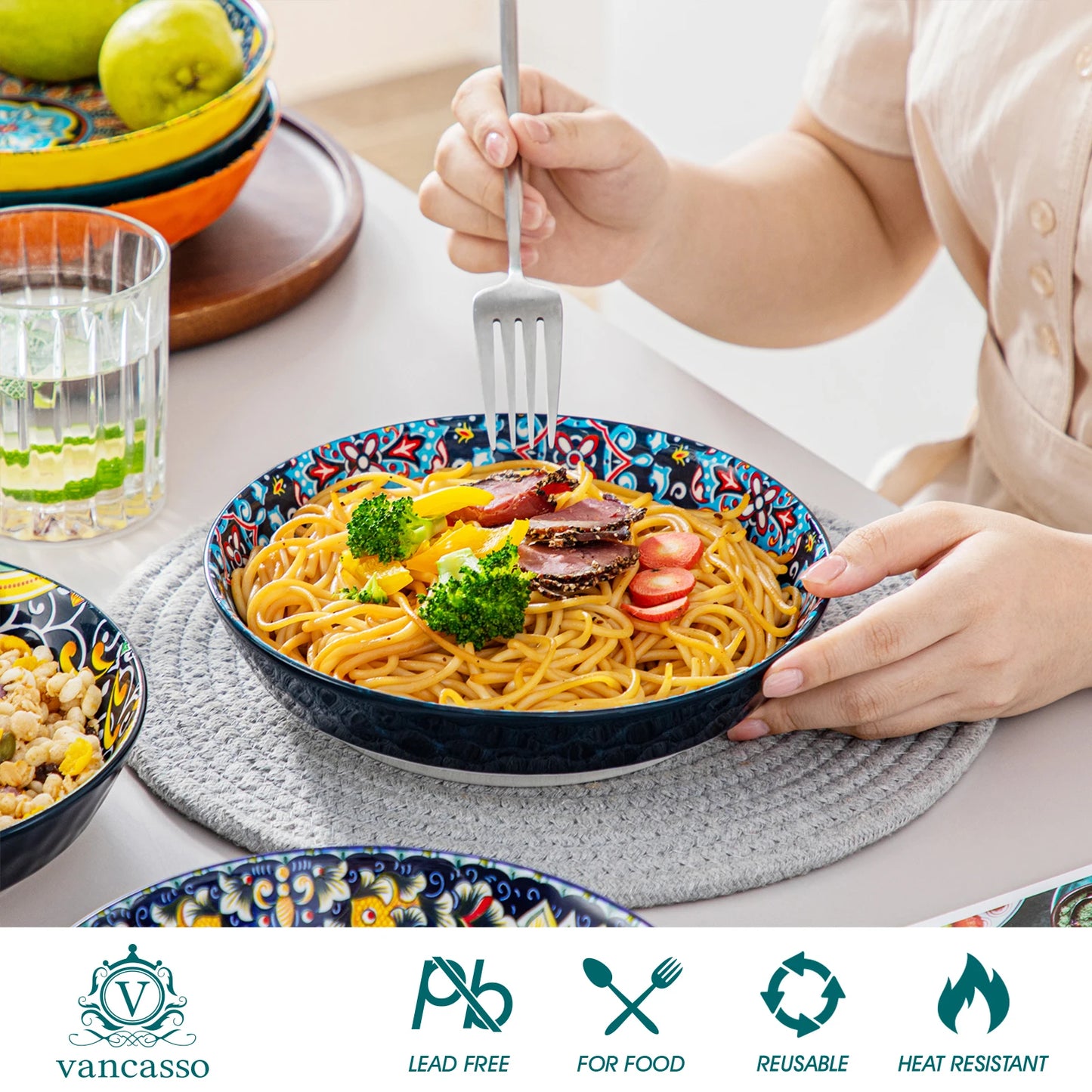 6-24 Teiliges Keramik Geschirrset im Boho-Stil – Teller, Dessertteller & Schalen für 6 Personen