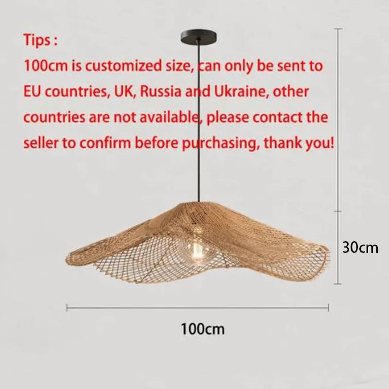 Retro Rattan Pendelleuchte – Chinesischer Stil, Rattan Strohhut-Lampe für Restaurant, Café, Esszimmer und Loft