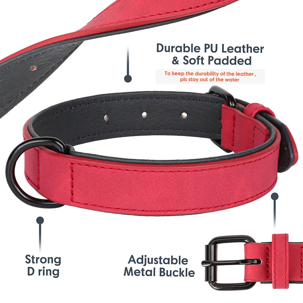 PU-Leder Hundehalsband mit Weicher Polsterung – Verstellbar für Kleine, Mittlere & Große Hunde, Ideal für Pitbull, Labrador & Pug