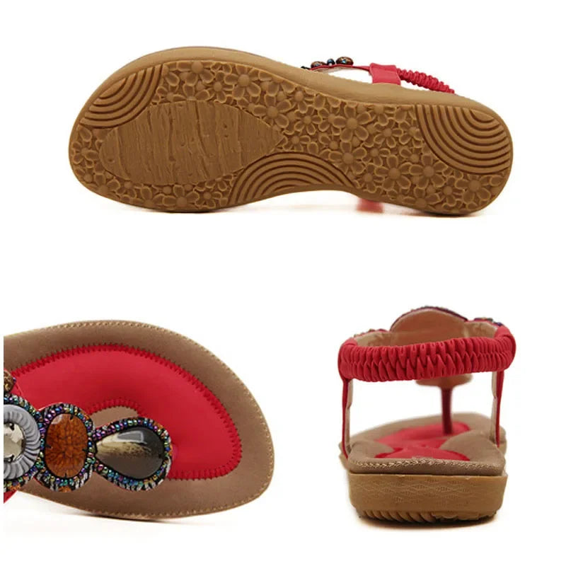 TIMETANG Damen Sandalen mit Perlen und Elastischem Band – Bequeme Flip Flops in Plus Size (35-42)