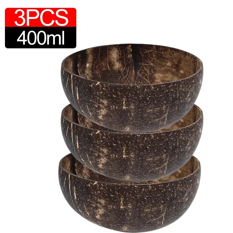 Natürliche Kokosnussschalen Set – 6/1 Stück Holzsalatschalen mit Löffel für Smoothies und Ramen