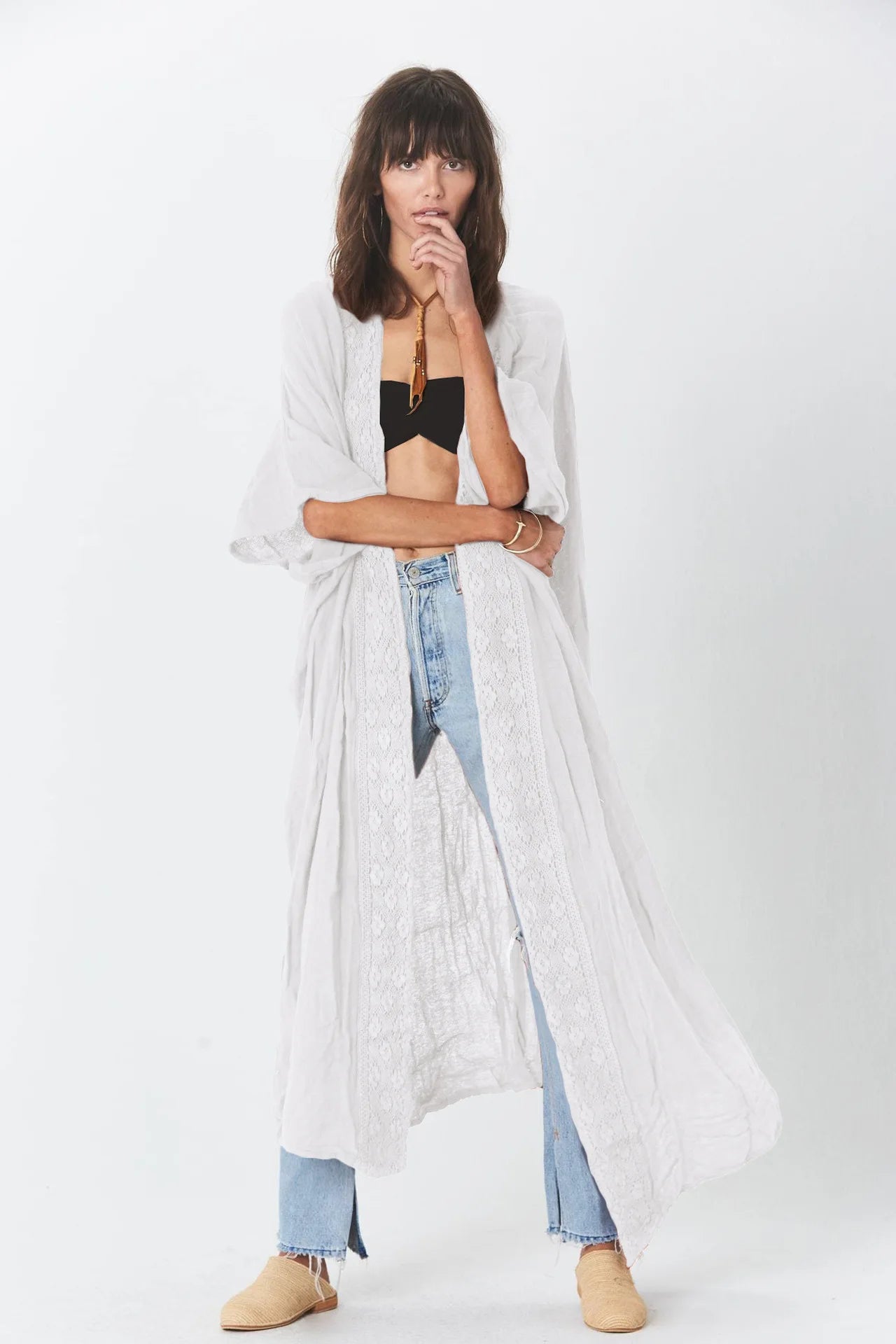 WeHello Damen Strandcover-Up aus Bambusstoff, Kragen-Cardigan, Sonnenschutz, Lockeres und Bequemes Hemd für den Urlaub