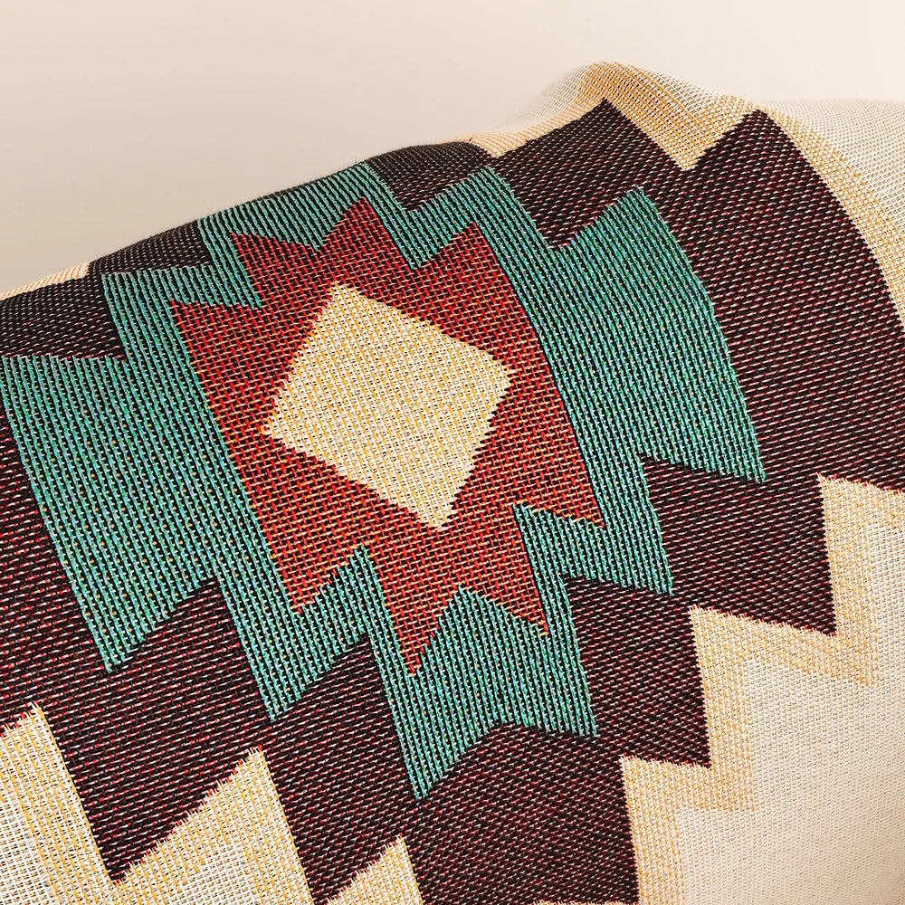 Aztec Boho Decke mit Fransen – Oversized, Wendedesign im Southwestern-Geometric Stil, Vintage Woven Tapestry, Für Sofa und Bett