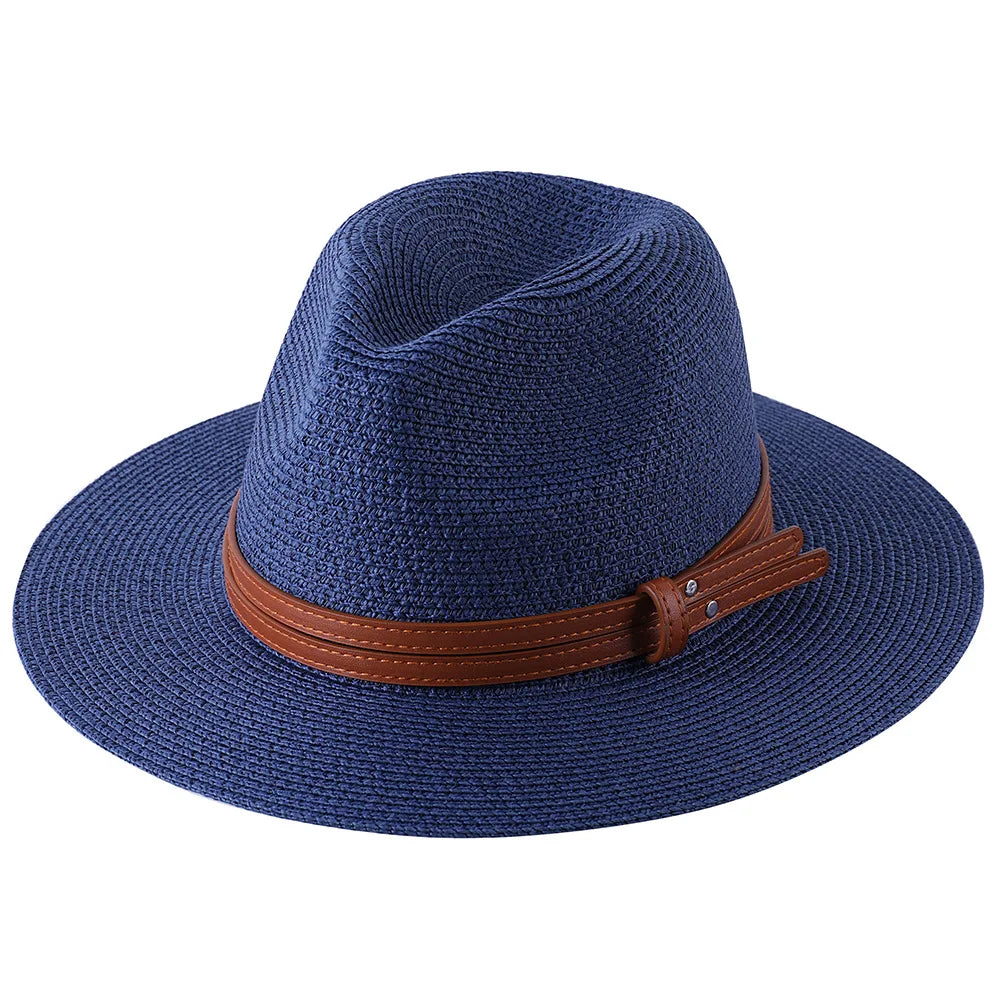 Panama Strohhut mit breiter Krempe – UV-Schutz Fedora für Damen und Herren, Größen 56-60 cm