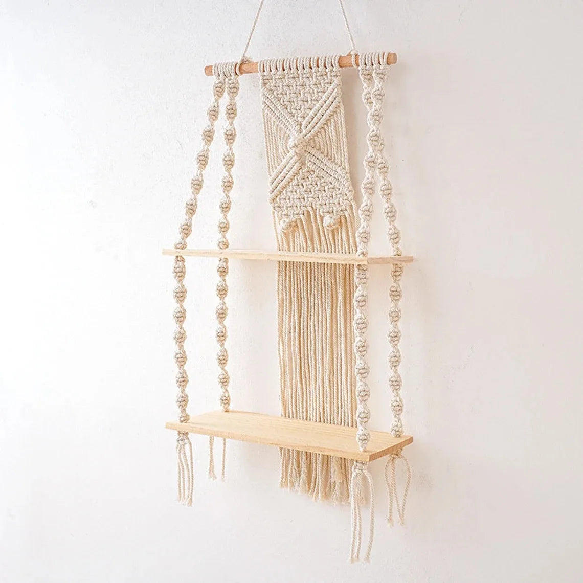Macrame Wandregal im Boho-Stil – Dekoratives Holzregal für Pflanzen & Wohnaccessoires