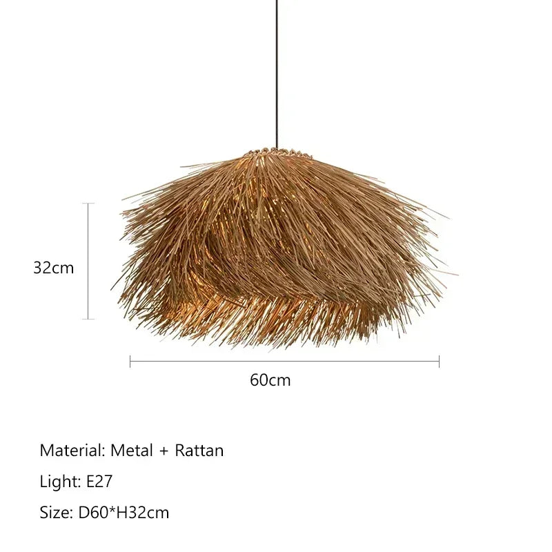 Retro Handgewebte Rattan LED Pendelleuchte – Exklusive Hängeleuchte für Restaurant, Bar und Zuhause (40/50/60/70/80 cm)