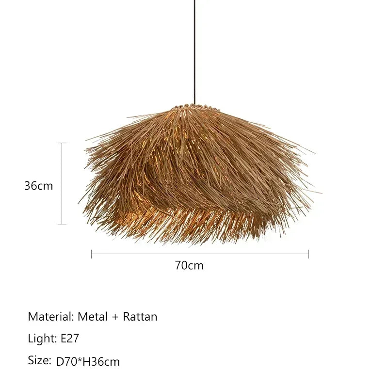 Retro Handgewebte Rattan LED Pendelleuchte – Exklusive Hängeleuchte für Restaurant, Bar und Zuhause (40/50/60/70/80 cm)