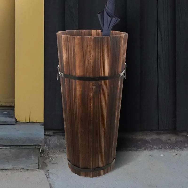 Eleganter Holz-Schirmständer für Eingangsbereich, Outdoor & Büro – Vielseitiger Aufbewahrungskorb für Regenschirme, Spazierstöcke & mehr