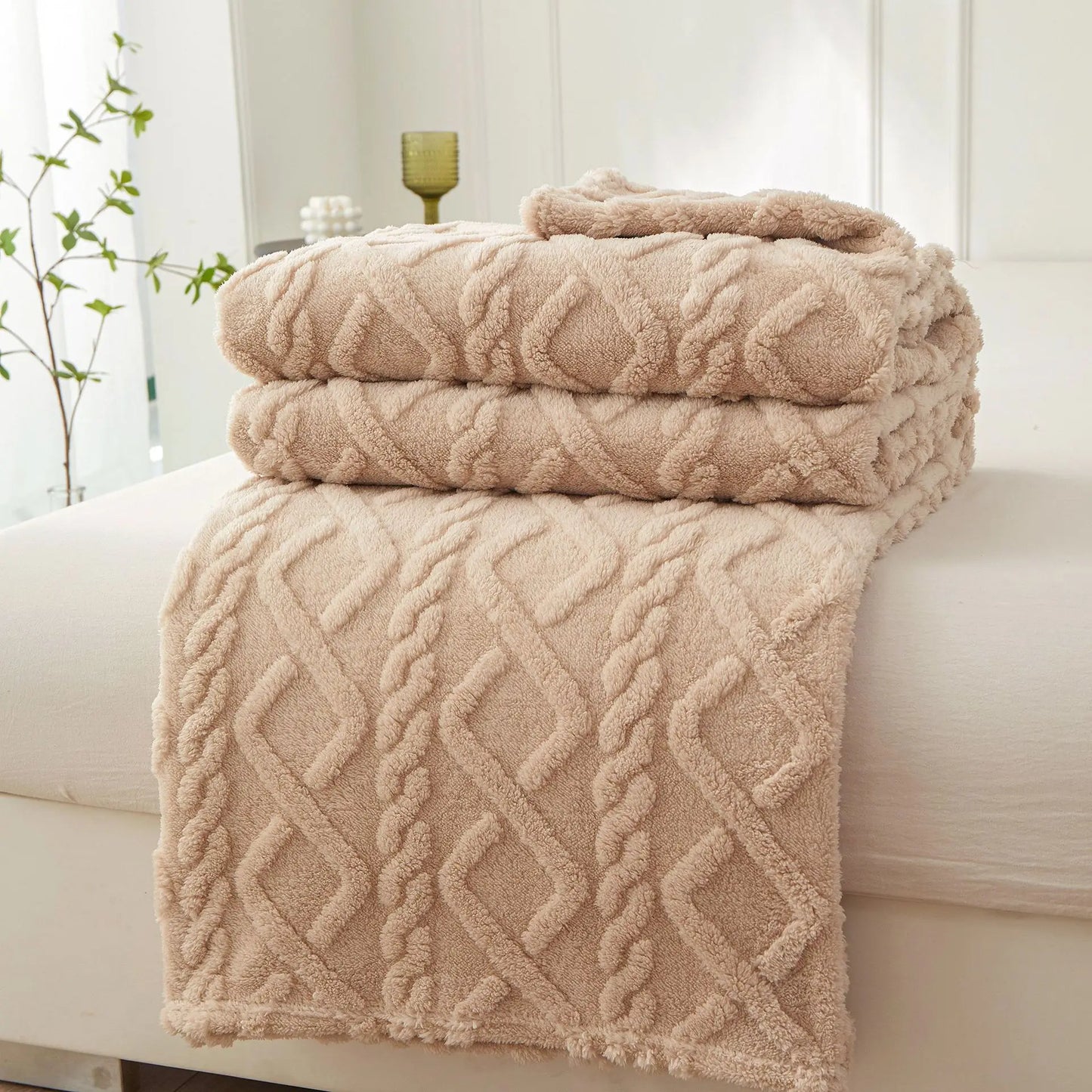 Weiche Winter-Sherpa-Decke im Patchwork-Design – Kuschelige Coral-Fleece-Decke für Sofa und Bett