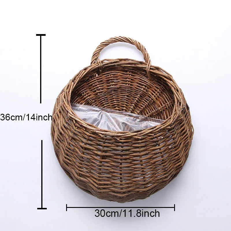 Handgefertigter Rattan Hängetopf – Wicker Blumenkorb für Wandmontage, Garten & Heimdekoration