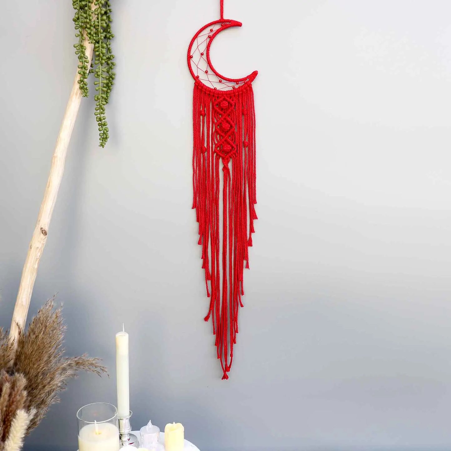 Macrame Traumfänger Wanddeko – Mond, Stern, Kreis & Herz – Boho Tapestry für Zuhause – Nordic Stil Geschenk