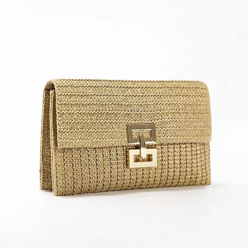 Boho Woven Beach Bag – Sommerliche Rattan Clutch und Schultertasche im Envelope-Design